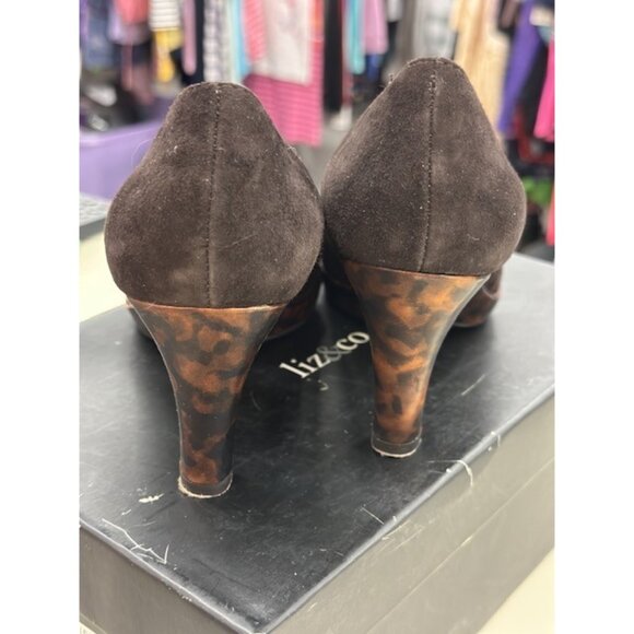 Liz & Co. Ladies 8 M Brown Suede Platform Peep-Toe Heels 3" Heel - Picture 3 of 6